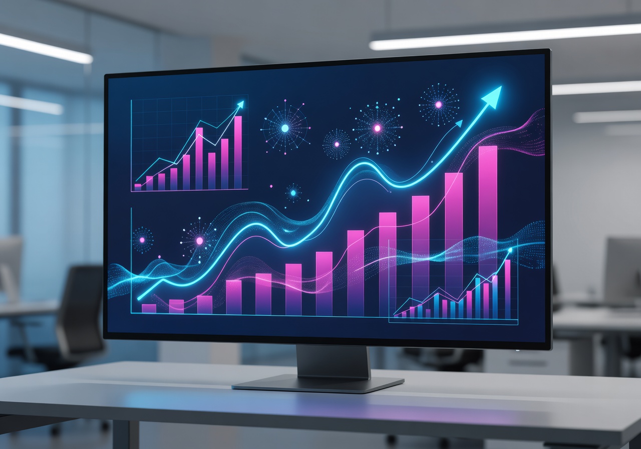 AI marketing analytics dashboard with growth charts
