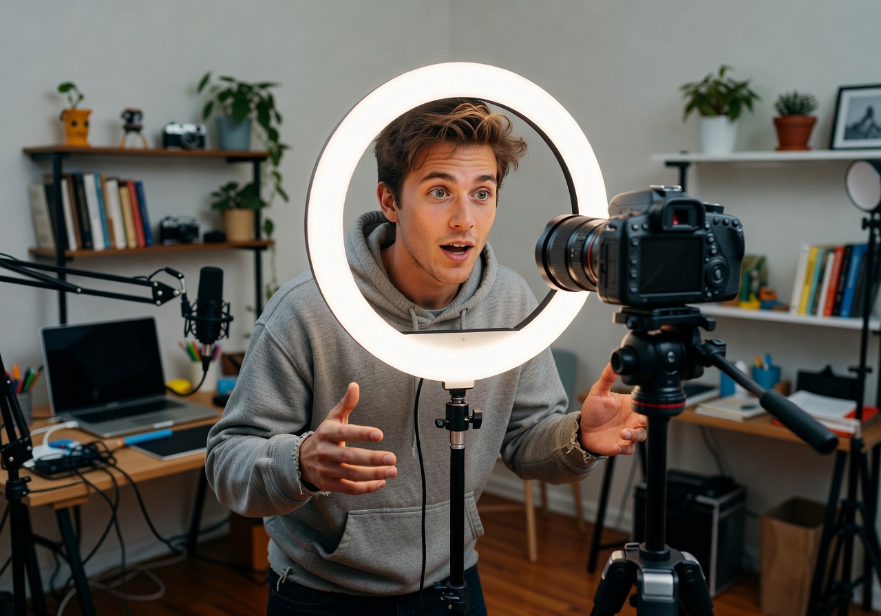 Creator filming TikTok content with ring light
