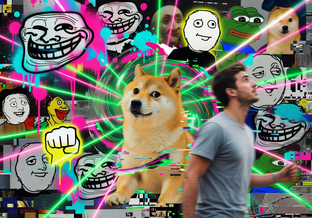 Internet meme culture vibrant graphic