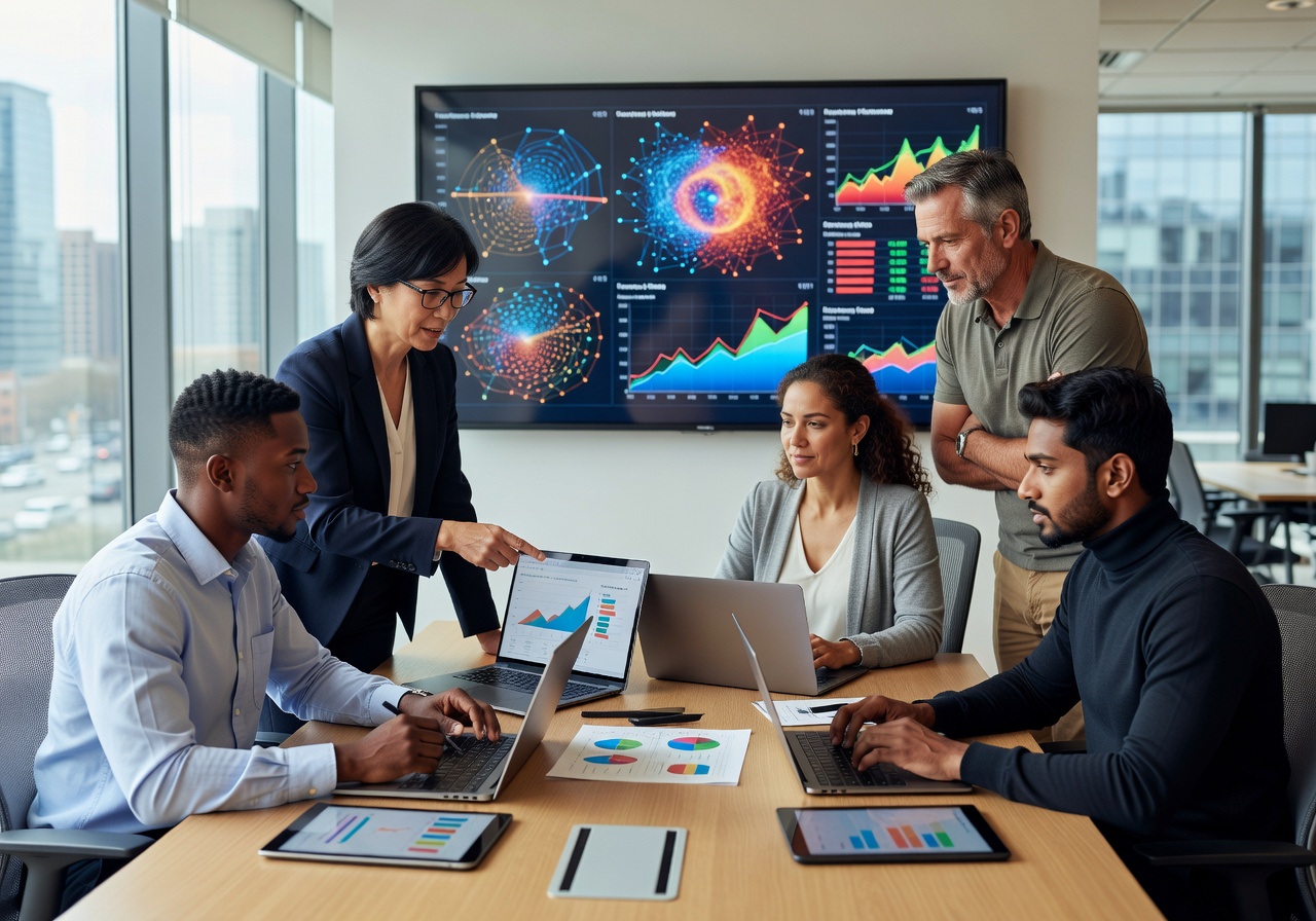 Marketing team analyzing digital strategy
