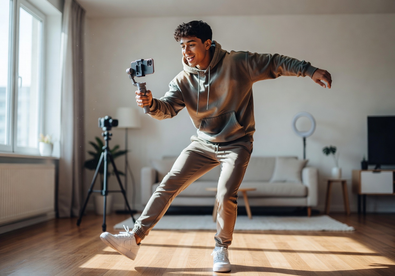 TikTok viral video creator filming dance trend